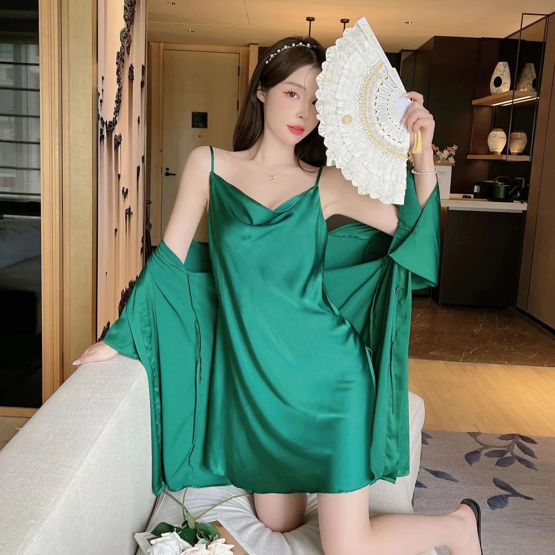 【小家碧玉】性感睡衣女夏季新款吊带睡裙冰丝荡领开叉美背家居服