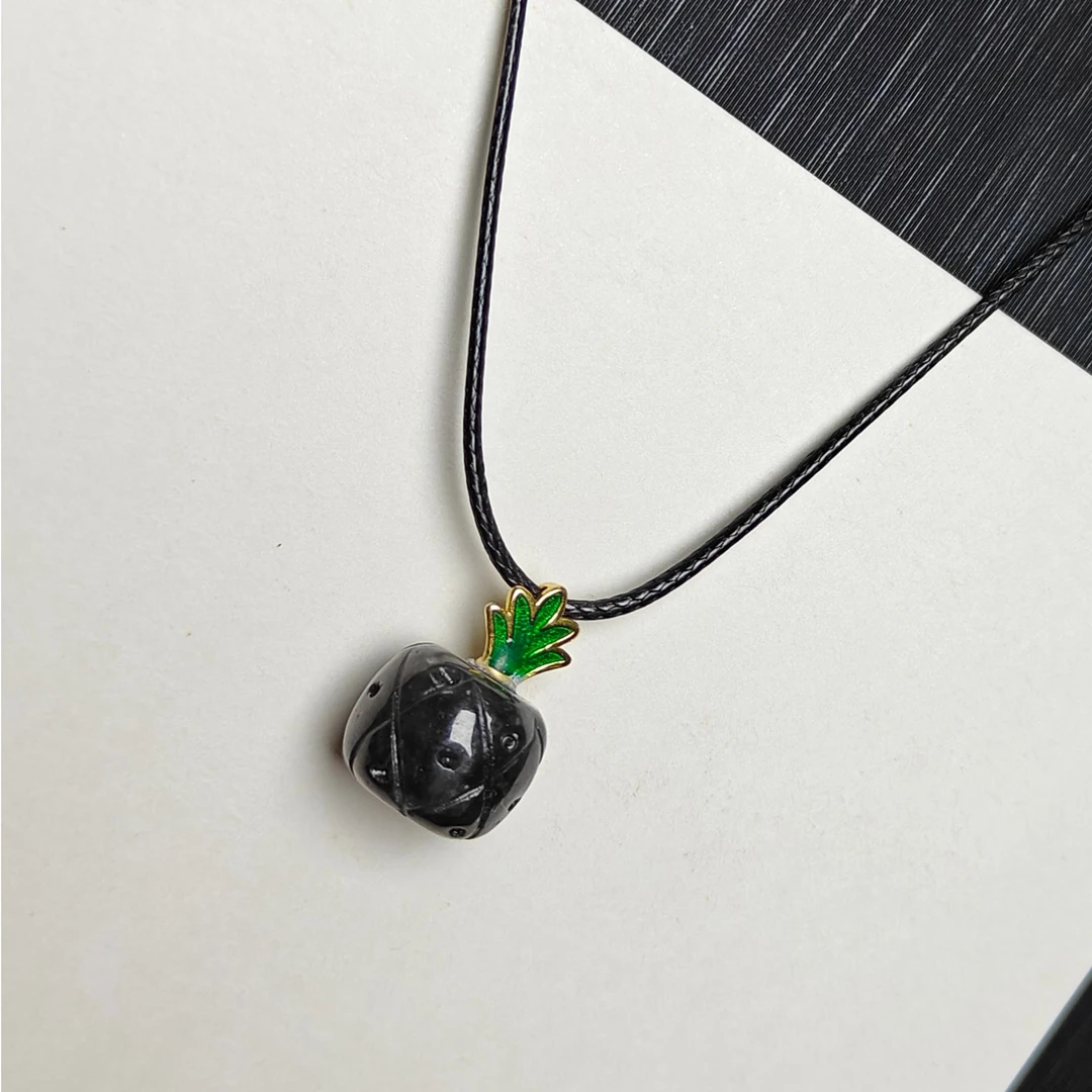 【元有翡珠宝】翡翠乌鸡黑凤梨（喜欢你）珐琅彩-10003吊坠S925银扣