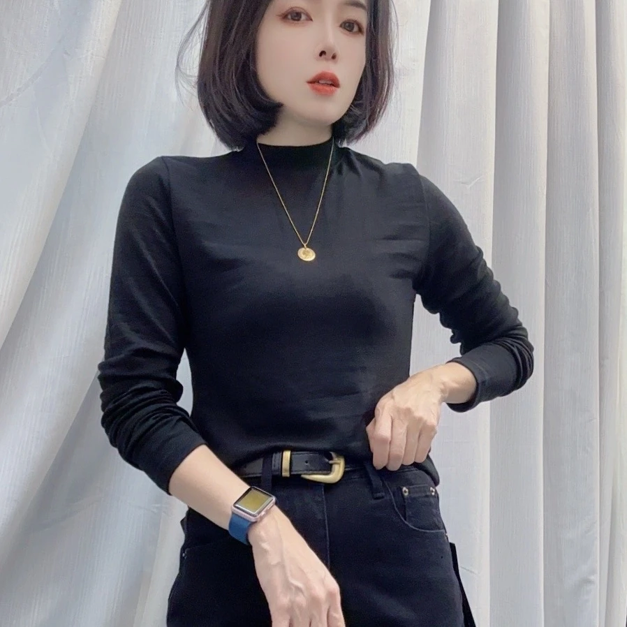 H52纯色长袖T恤女2024秋款韩版休闲时尚洋气百搭减龄显瘦修身上衣