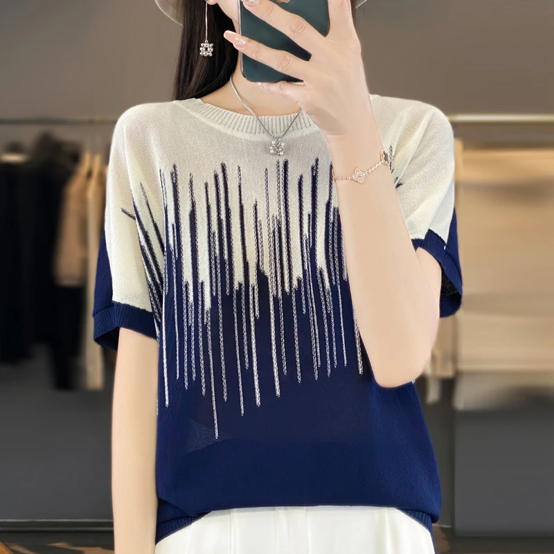 凉快好穿！夏季曲珠冰丝立体浮雕圆领短袖丝滑垂顺百搭宽松显瘦