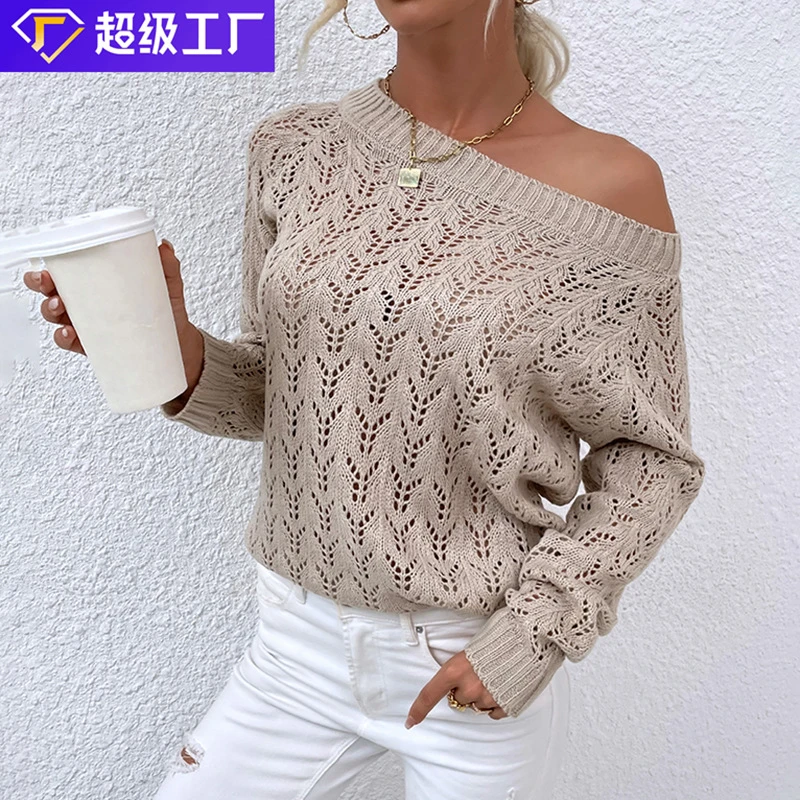 毛衣亚马逊女镂空露肩薄款针织衫沙滩罩衣2023毛毛雨蝙蝠袖春夏