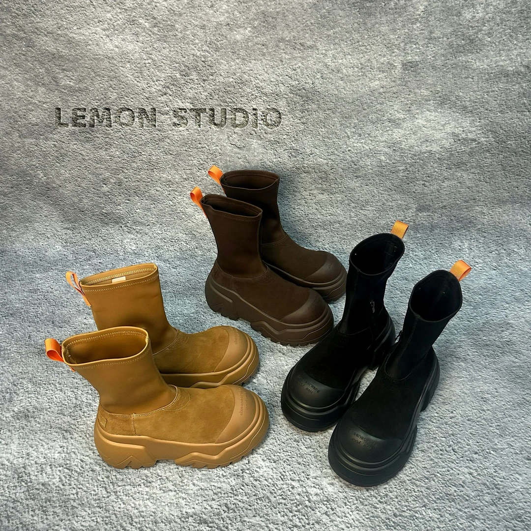 机能瘦瘦靴｜小个子短靴真皮弹力厚底显瘦显高大头靴松糕厚马丁靴