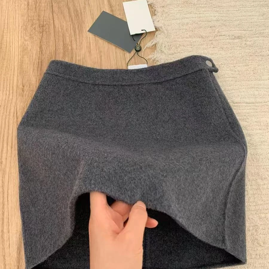 大码a字毛呢半身裙女高腰一步包臀裙胖mm秋冬遮肉灰色呢子短裙