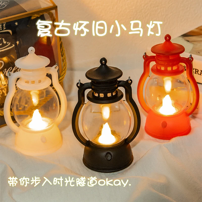圣诞节复古小马灯LED电子蜡烛灯手提小油灯创意节日装饰用品摆丶