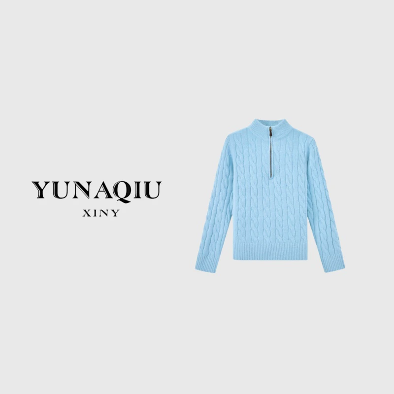 美得很-立领套头拉链羊毛针织衫休闲女装-8748