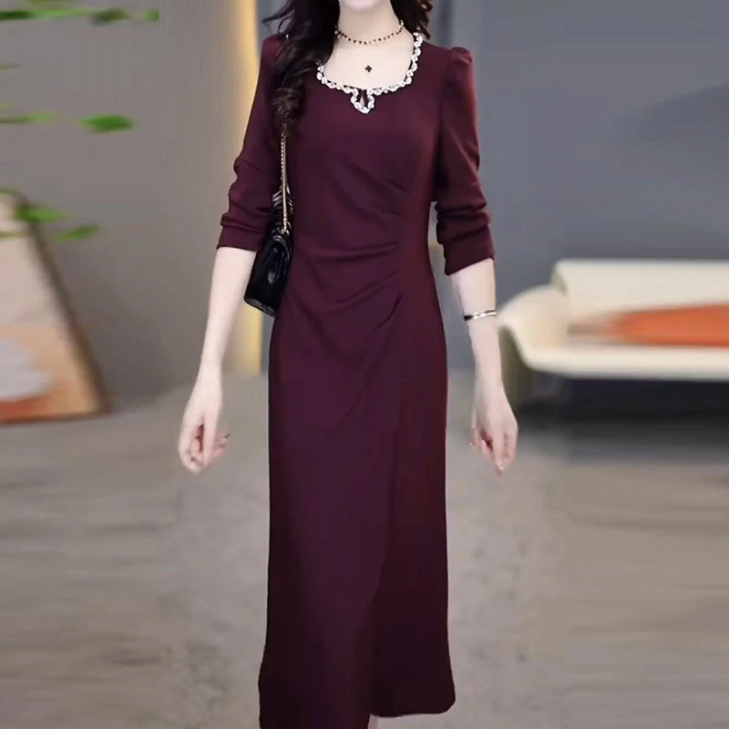 高档弹力梭织精纺高定轻奢礼服裙2024秋季新款气质优雅显瘦连衣裙