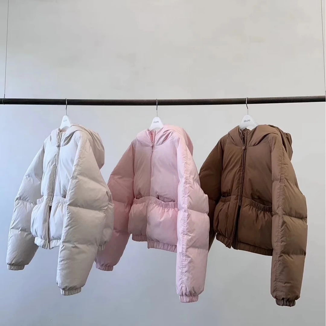 韩国东大门代购 erume 2024秋冬新款纯色连帽时尚百搭羽绒服