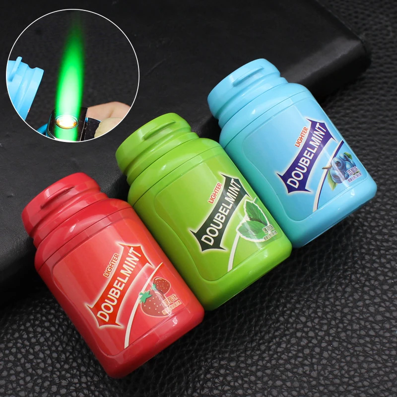 网红口香糖造型打火机潮流塑料防风绿红色火焰点火器创意玩具打火