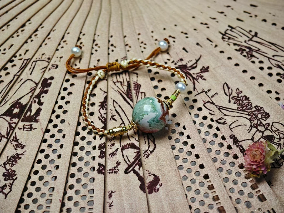 【要努力】B801 珍珠银S925镶嵌 三珍大漆珠简手绳