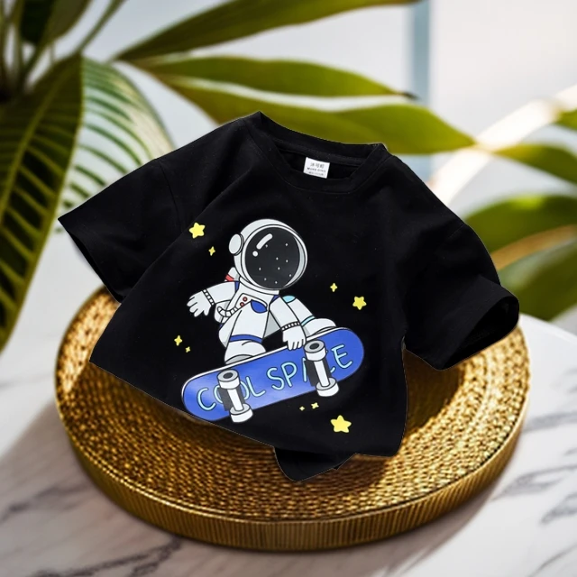 男童T恤太空人短袖外衣夏装新款2024夏季男童纯棉宽松洋气韩版 潮