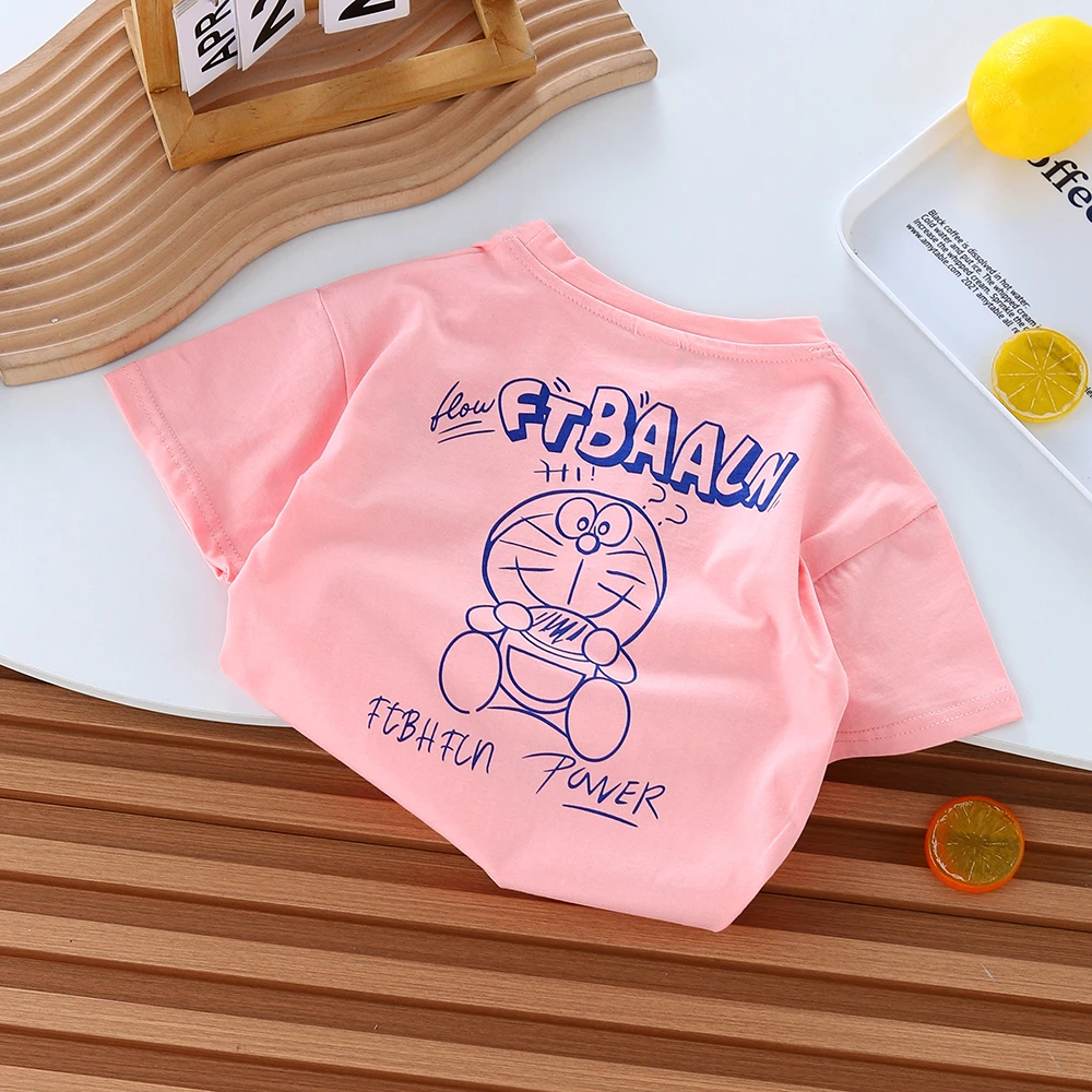 A032卡通印花机器猫T恤儿童上衣男童女童纯棉宝宝夏装韩版 半袖款