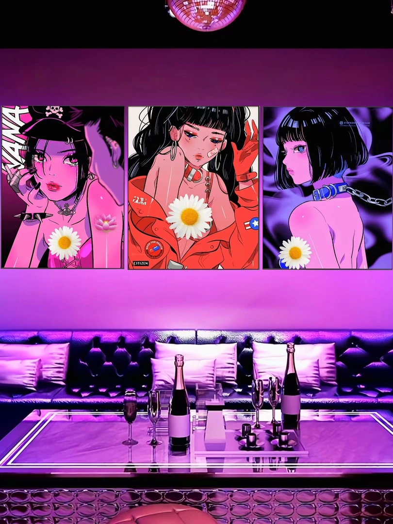 ps装裱 赛博朋克风格美女 ins 40x60  酒吧 电竞房 晶瓷画挂画