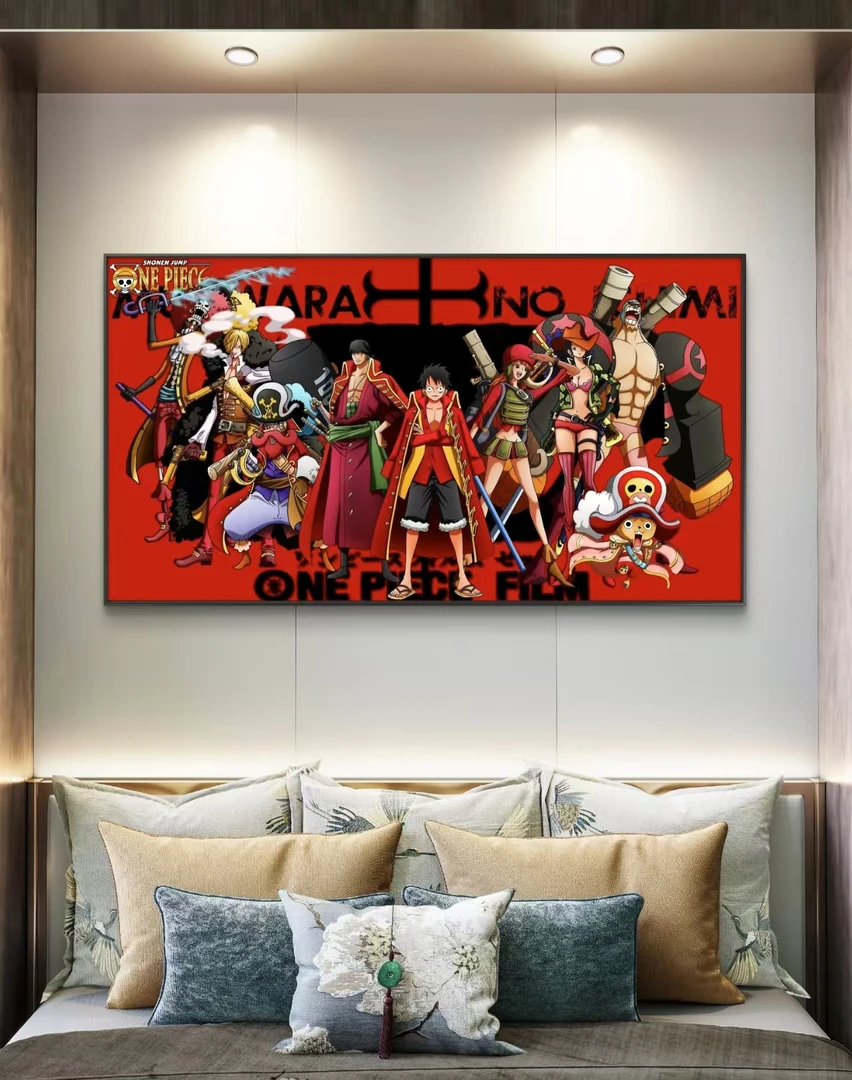 海贼王草帽团全家福  红色系 40x80 pvc  家居 电竞房 晶瓷画挂画