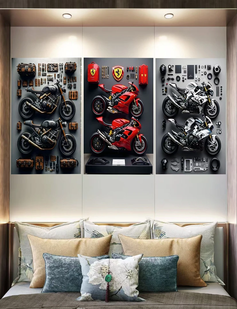 ps装裱解构摩托车系列 三联机车 40x60x3 客厅电竞房 晶瓷画挂画