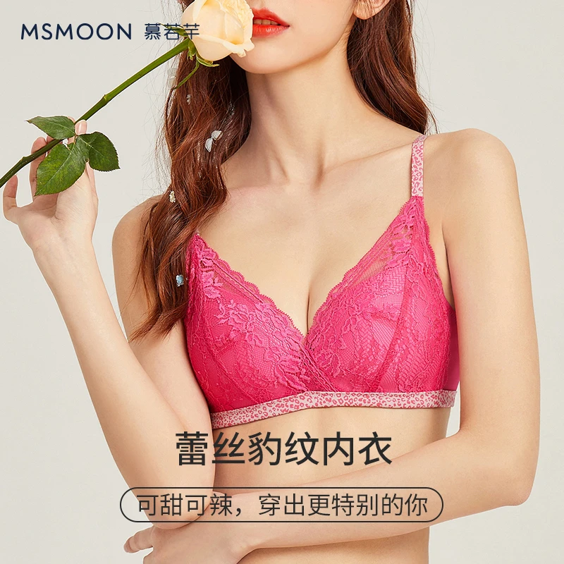 慕若芊MSMOON | 蕾丝豹纹 性感舒适无钢圈文胸三角杯女士内衣