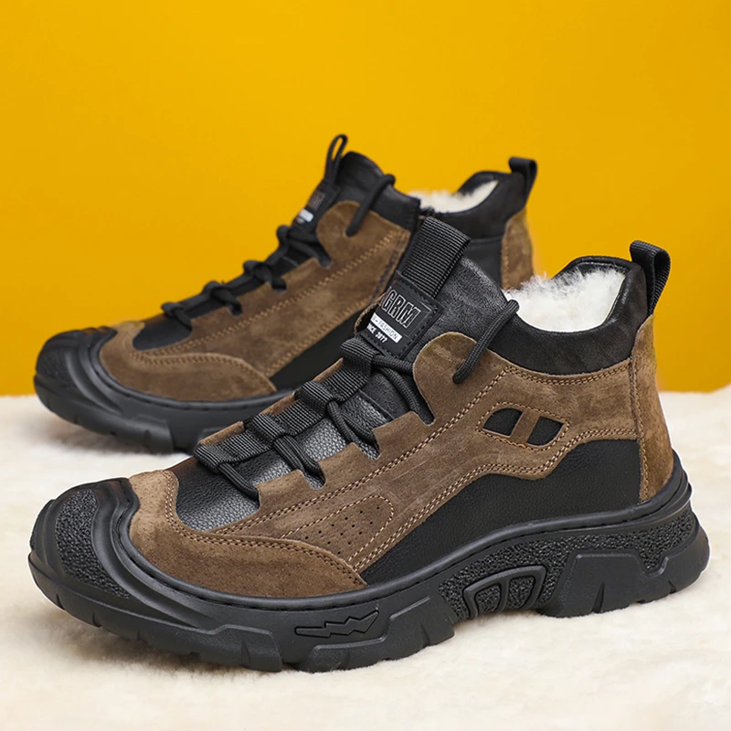 冬季特大码男鞋45加绒保暖马丁靴46高帮加厚棉鞋47皮毛一体雪地靴