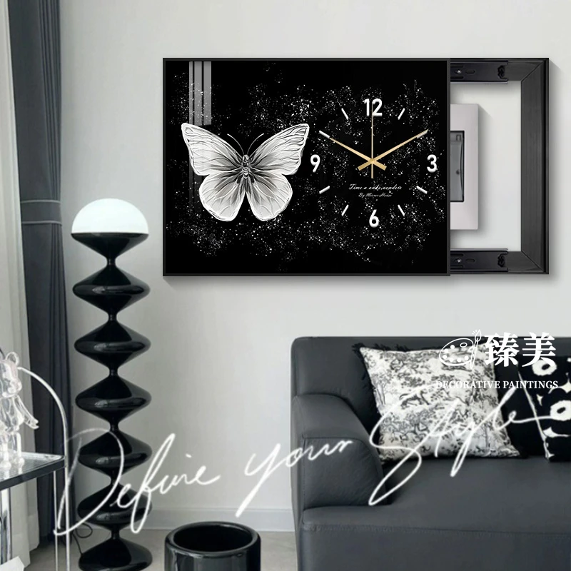 北欧风电表箱装饰画蝴蝶高级感钟表免打孔遮挡配电箱电源电闸挂画