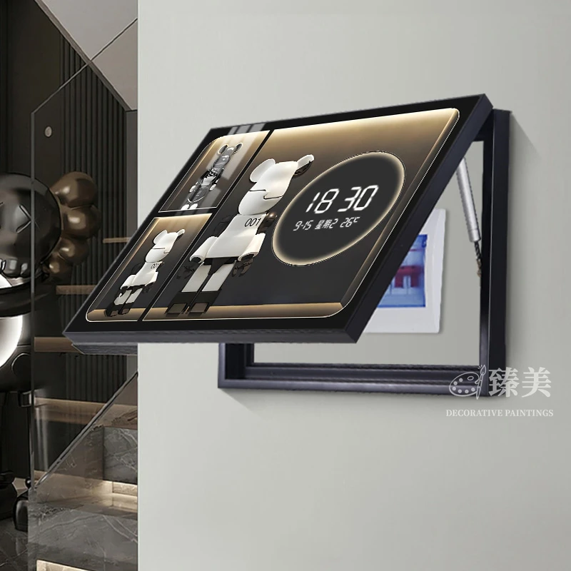 2025新暴力熊电表箱装饰画免打孔数显时钟遮挡配电箱电源电闸挂画