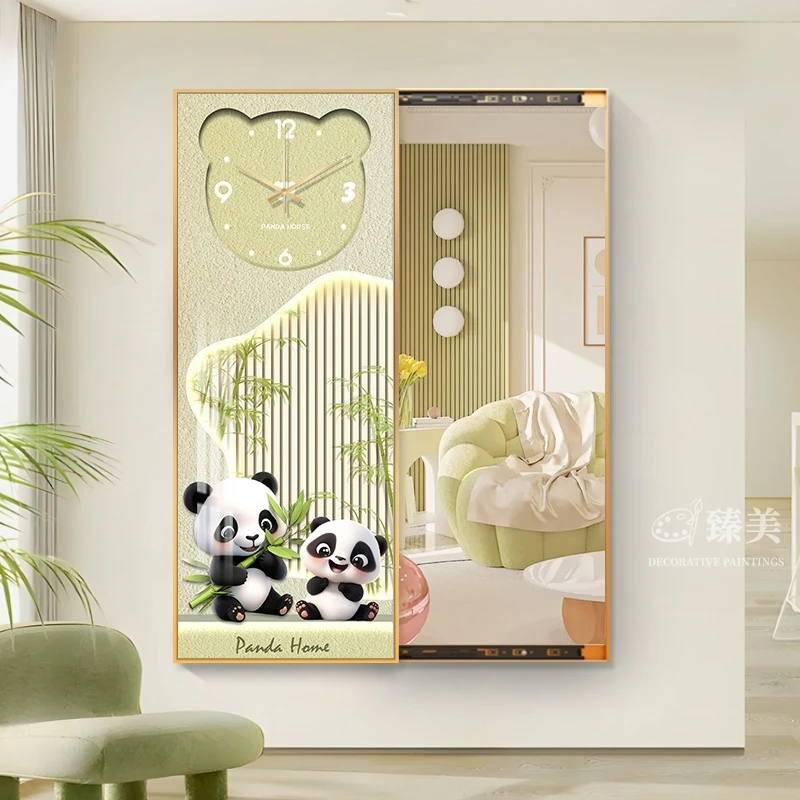 推拉隐藏式全身镜小熊猫隐形穿衣镜装饰画镜子可关闭玄关家用壁画