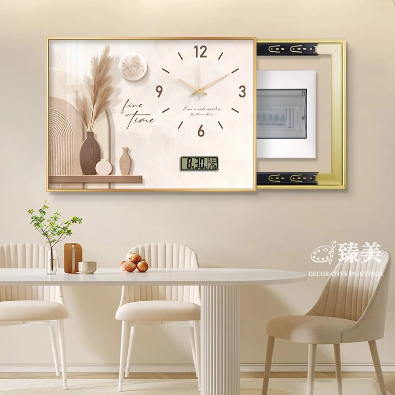奶油风电表箱装饰画带钟表免打孔遮挡配电箱电源电闸盒弱电箱挂画