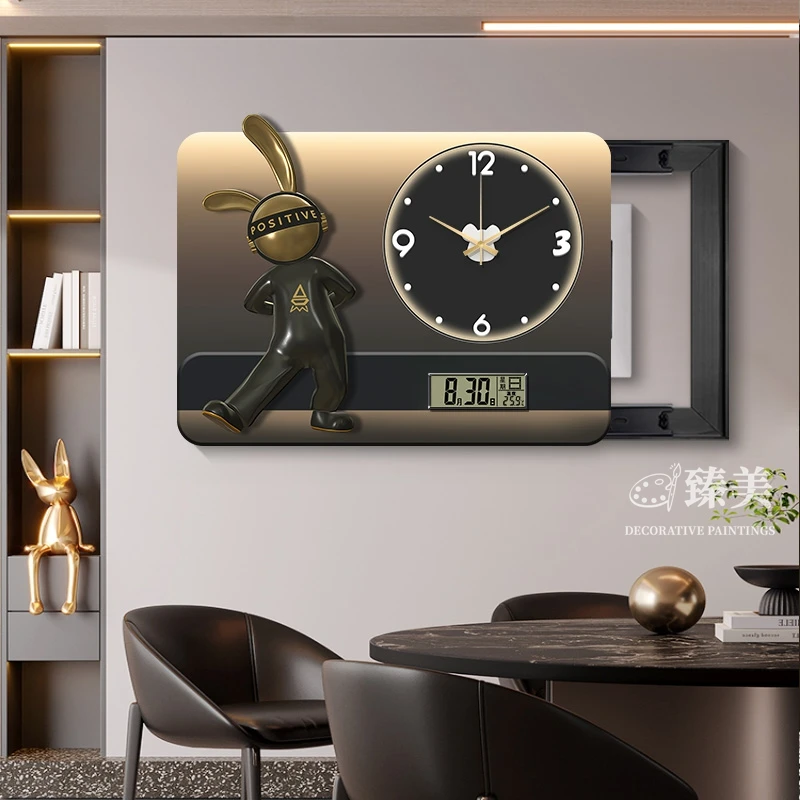 现代暴力熊电表箱装饰画免打孔带钟表万年历遮挡配电箱电闸盒挂画