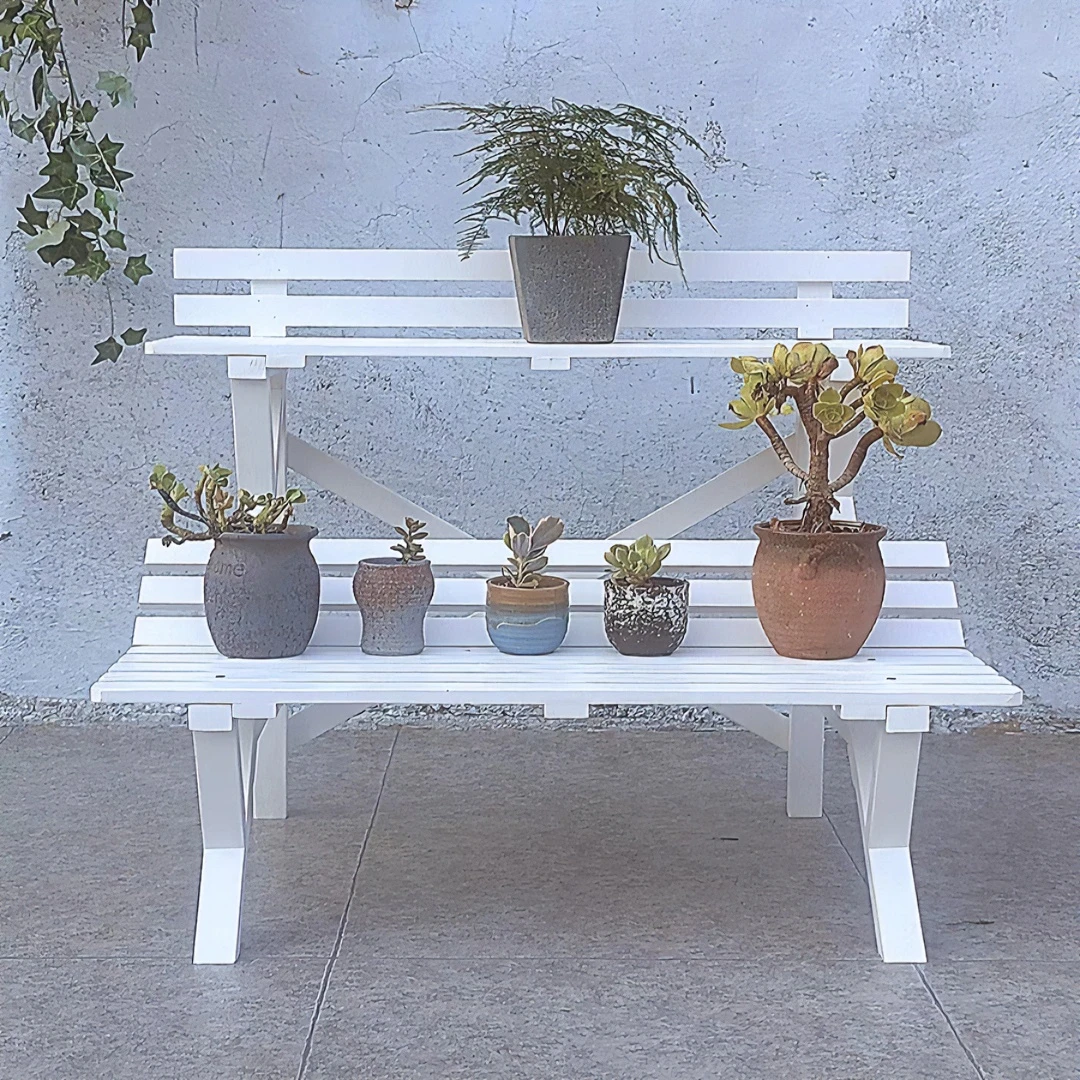 阶梯式阳台实木花架带大花盆带护栏防水防腐室外盆景架（不带轮）