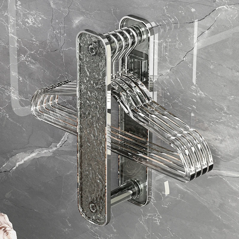 轻奢冰川纹伸缩衣架收纳神器阳台置物架挂衣架墙上壁挂免打孔家用