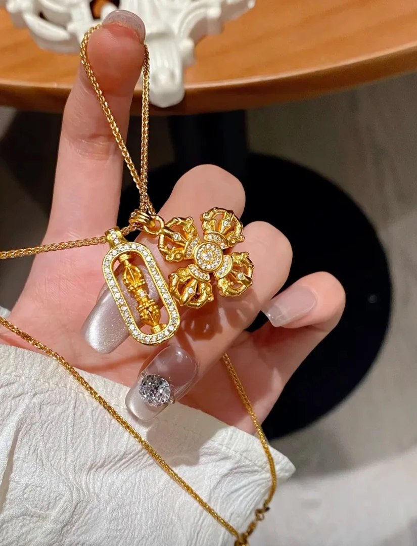 合金项链 金刚杵镶嵌四叶草杵配中号肖邦链