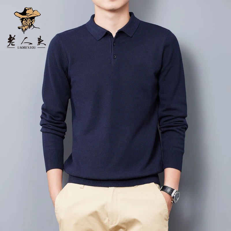 老人头2025男士500克重含羊毛衫秋冬polo领毛衣厚商务休闲针织衫