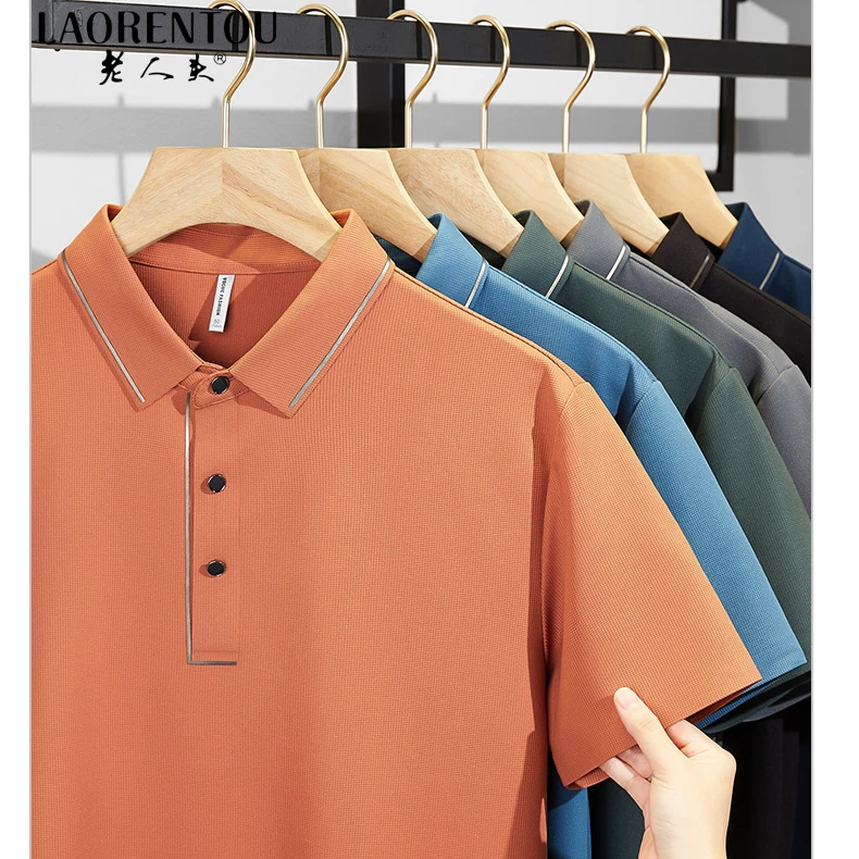 老人头冰丝男士短袖t恤2025夏季新款薄款商务休闲透气凉感Polo衫