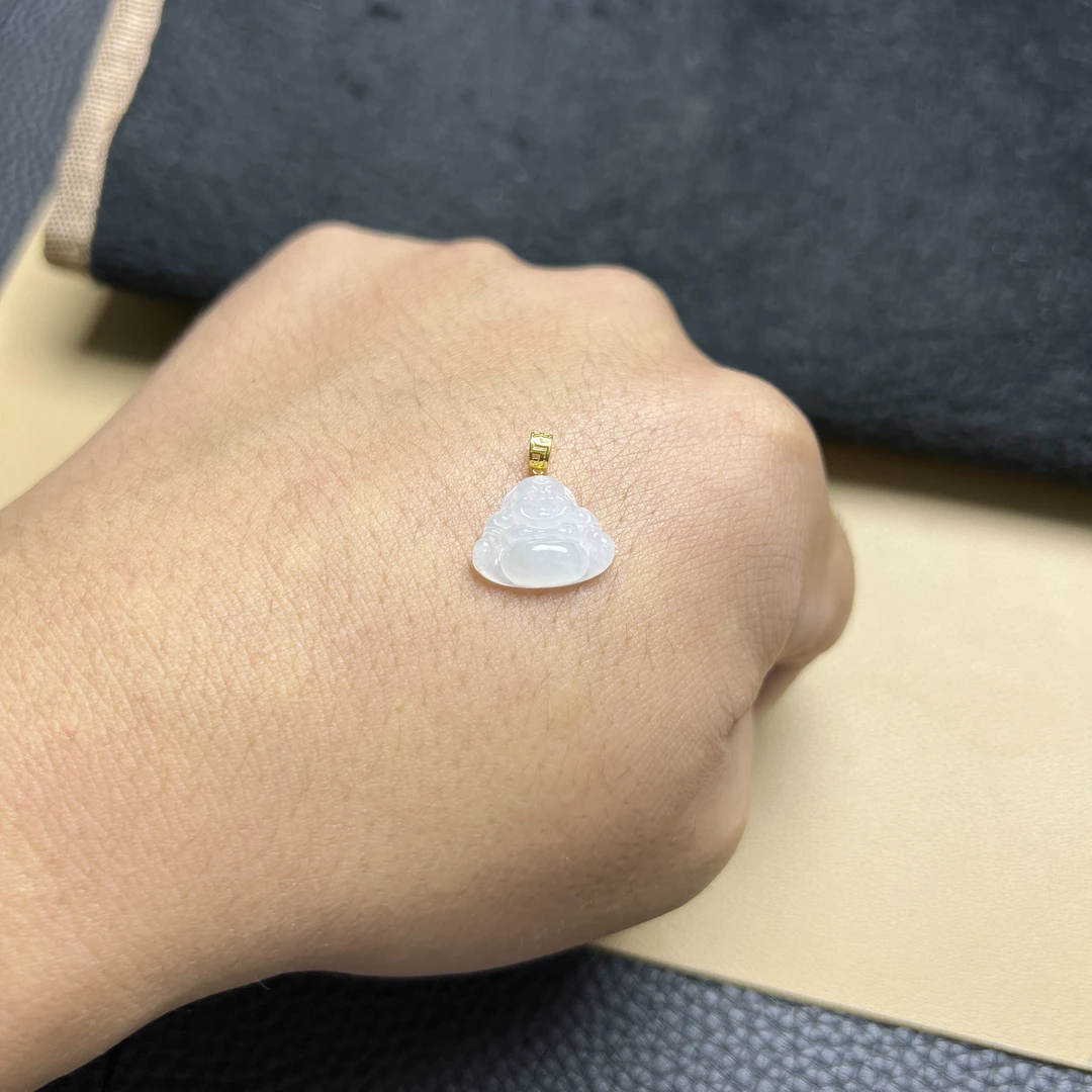 翡翠佛公吊坠白度好肉细水头好弥勒佛有福相伴女高贵精致素款