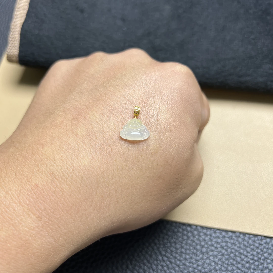 翡翠佛公吊坠冰种水头好飘冰黄弥勒佛有福相伴女高贵精致素款