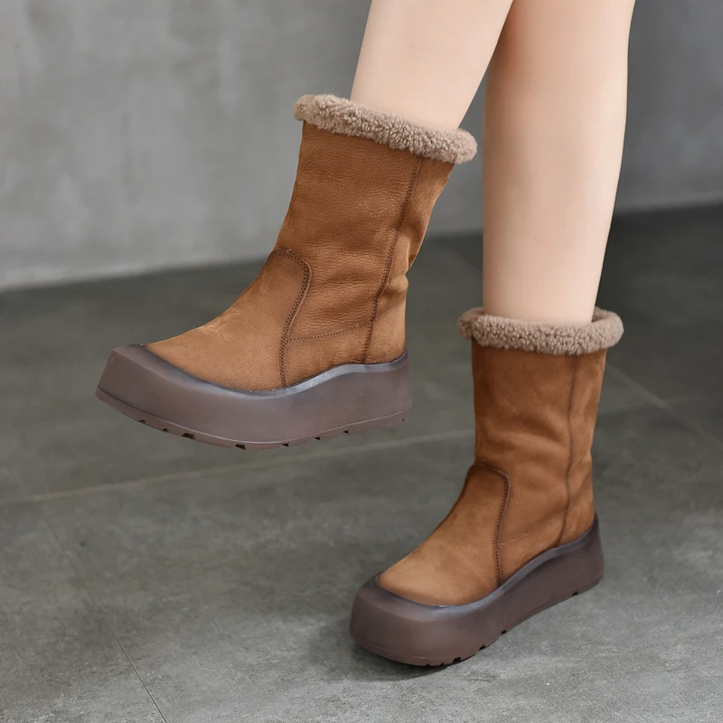 2024新款头层牛皮中筒靴女复古休闲两穿短靴秋冬新款软底套筒靴子