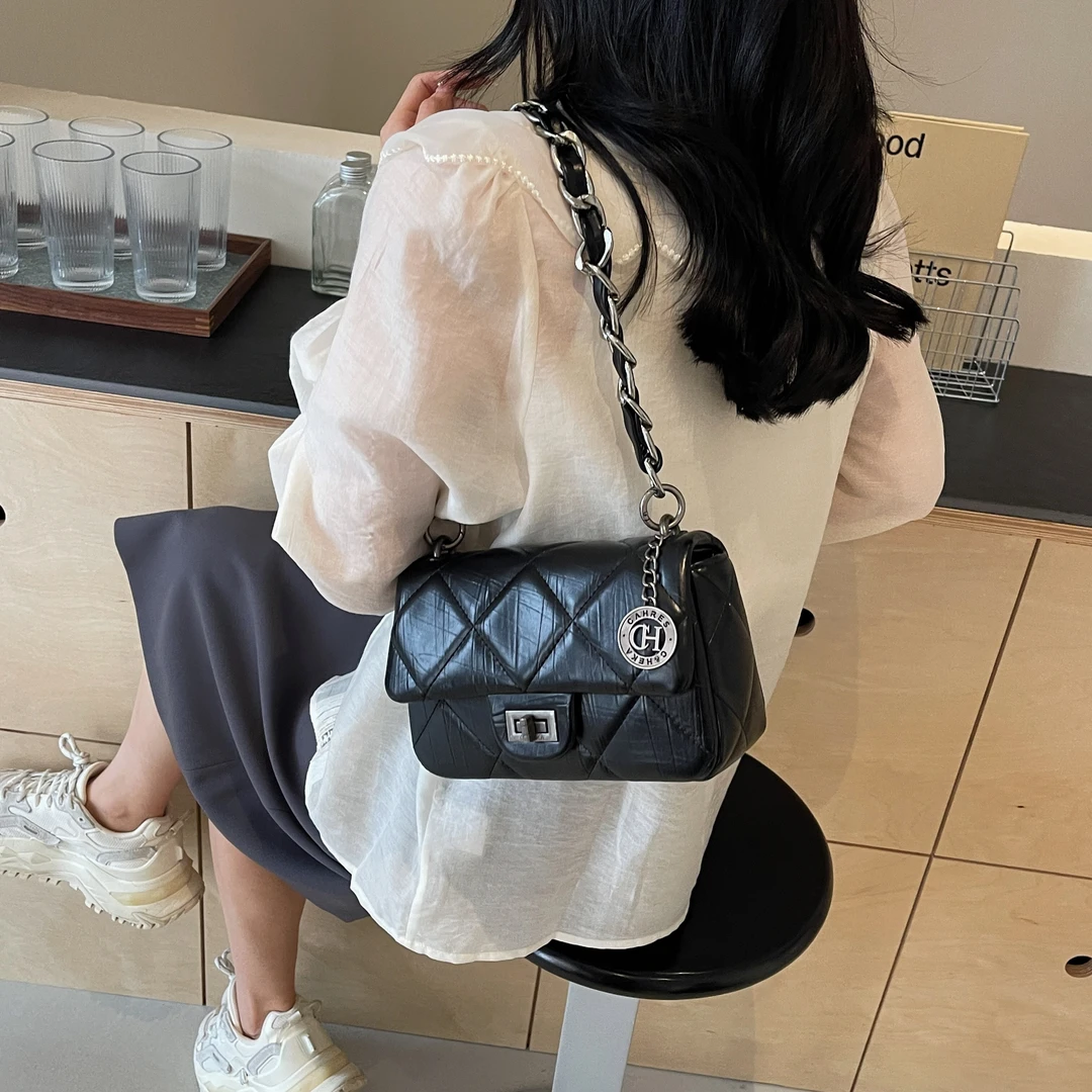 2024款夏季菱形格链条包时尚洋气百搭单肩包斜挎包小方包网红小包