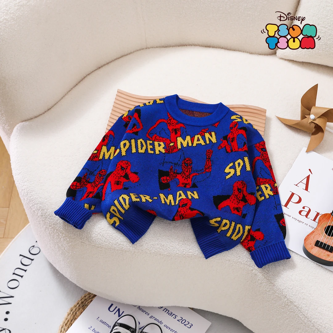迪士尼春季新款儿童宝宝圆领中小童蓝色针织衫