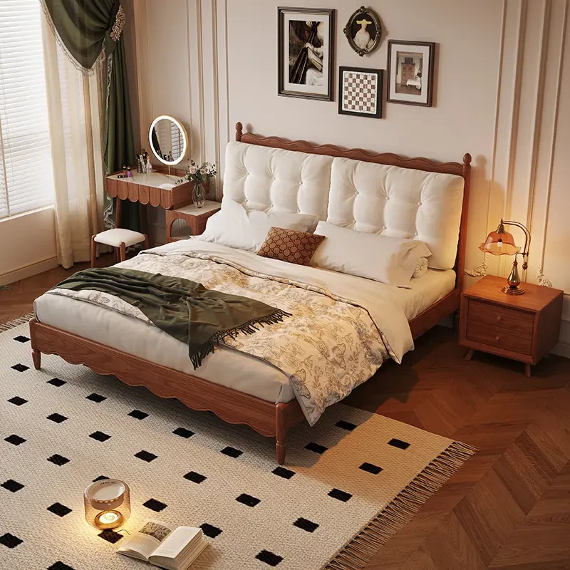 北美樱桃木床双人实木床卧室中古风实木婚床1.5/1.8米复古实木床