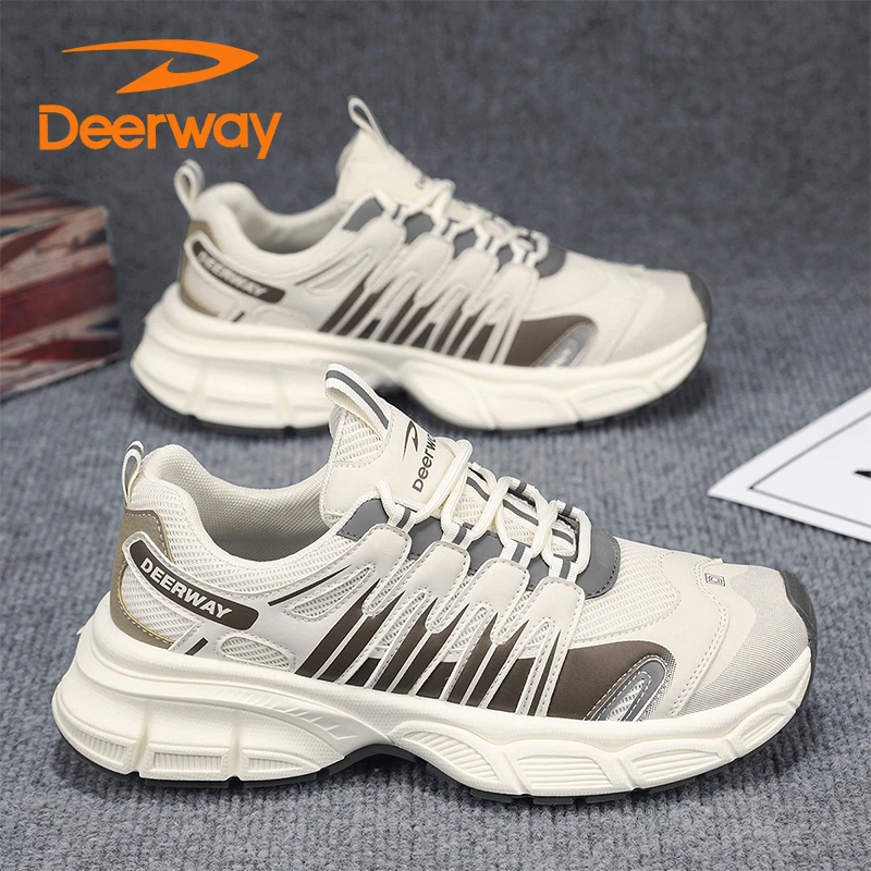 德尔惠【风感波粒】夏季透气男鞋百搭网面防臭防滑跑步运动老爹鞋子
