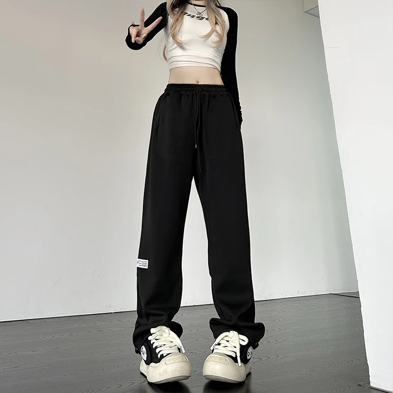 大码春秋新款梨形身材休闲卫裤胖妹妹显瘦哈伦高腰遮胯阔腿拖地裤