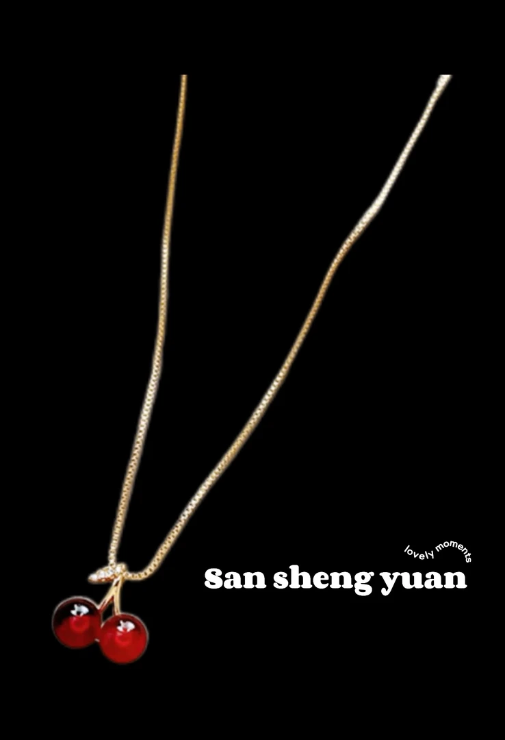 合金锆石吊坠 W011可爱红色小樱桃小众简约工艺设计感坠链清新