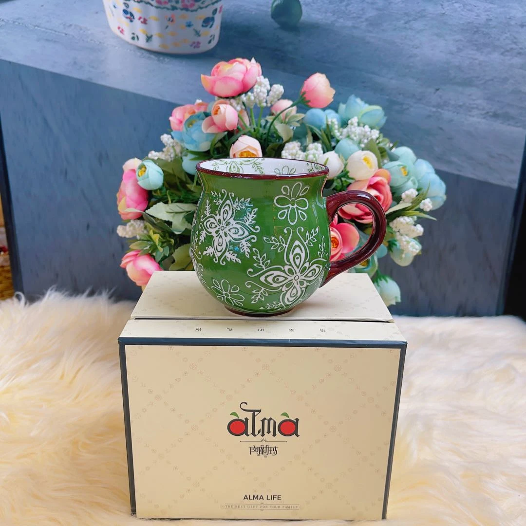 阿勒玛 新疆包邮【常青藤】A380ml大肚杯家用陶瓷手绘水杯到手1个