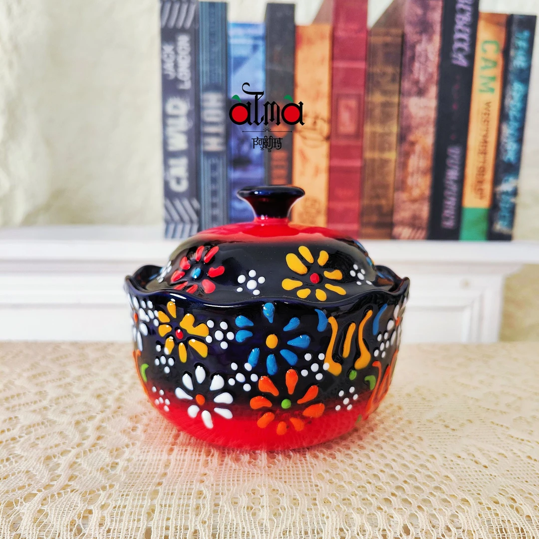 新疆包邮【蓝贵夫人红】家用手绘釉下彩欧式4.5寸带盖炖盅