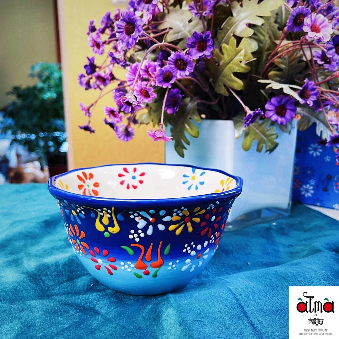 阿勒玛正品新疆包邮蓝贵夫人加厚耐磨手绘6寸汤饭米饭碗