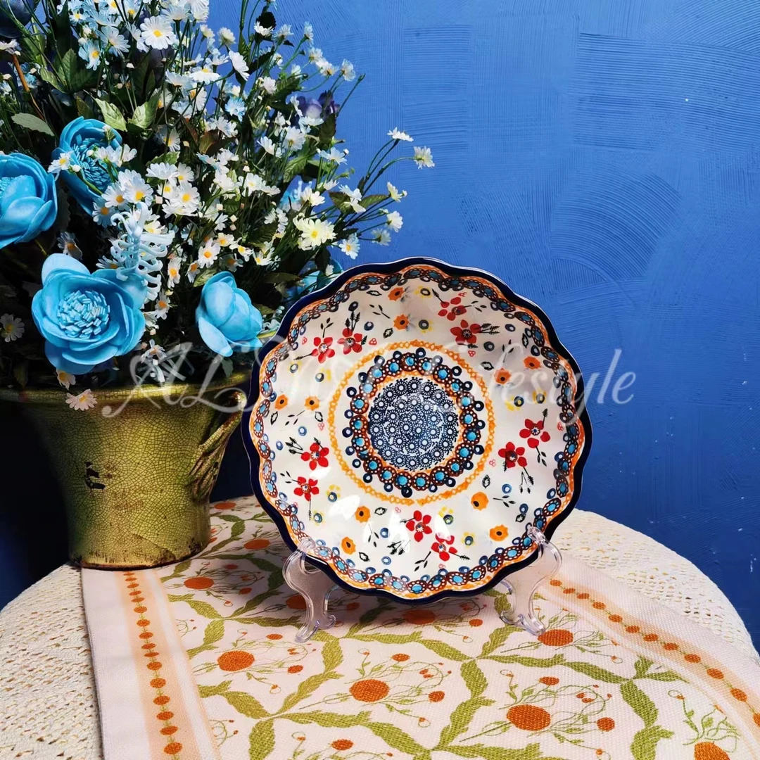 阿勒玛 新疆包邮【田园风情】手绘8.5寸沙拉盘家用加厚防烫轻奢餐盘