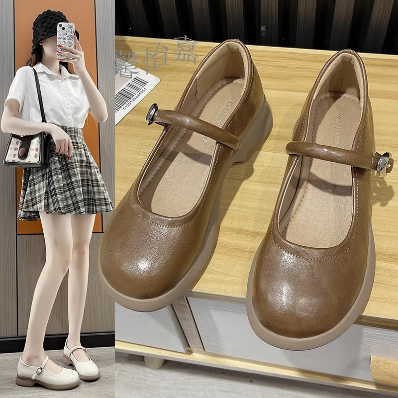 【馨】2024夏季浅口玛丽珍鞋厚底百搭小皮鞋气质百搭软底圆头单鞋女