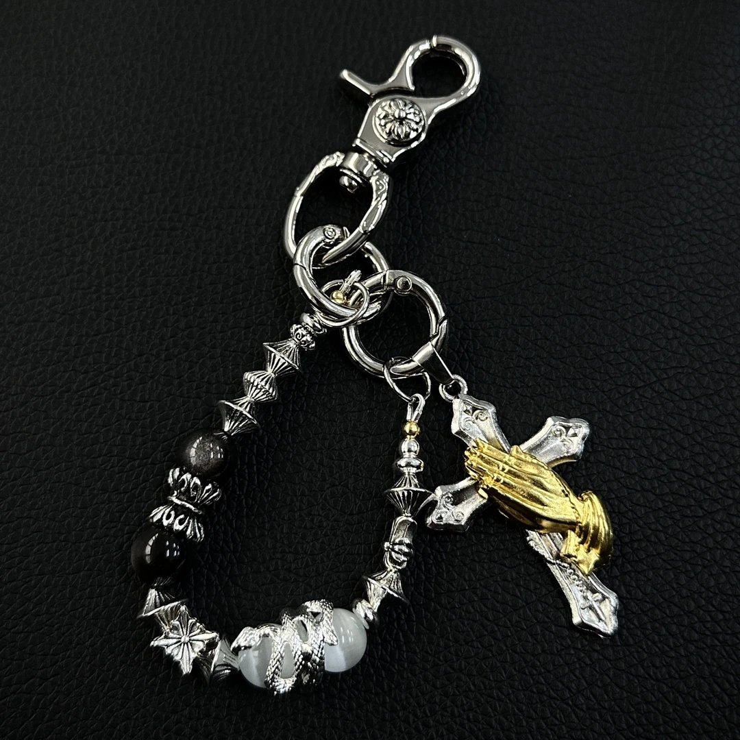 MS美式黑白渐变石珠cleanfit腰间挂饰vintage复古风高级感钥匙扣