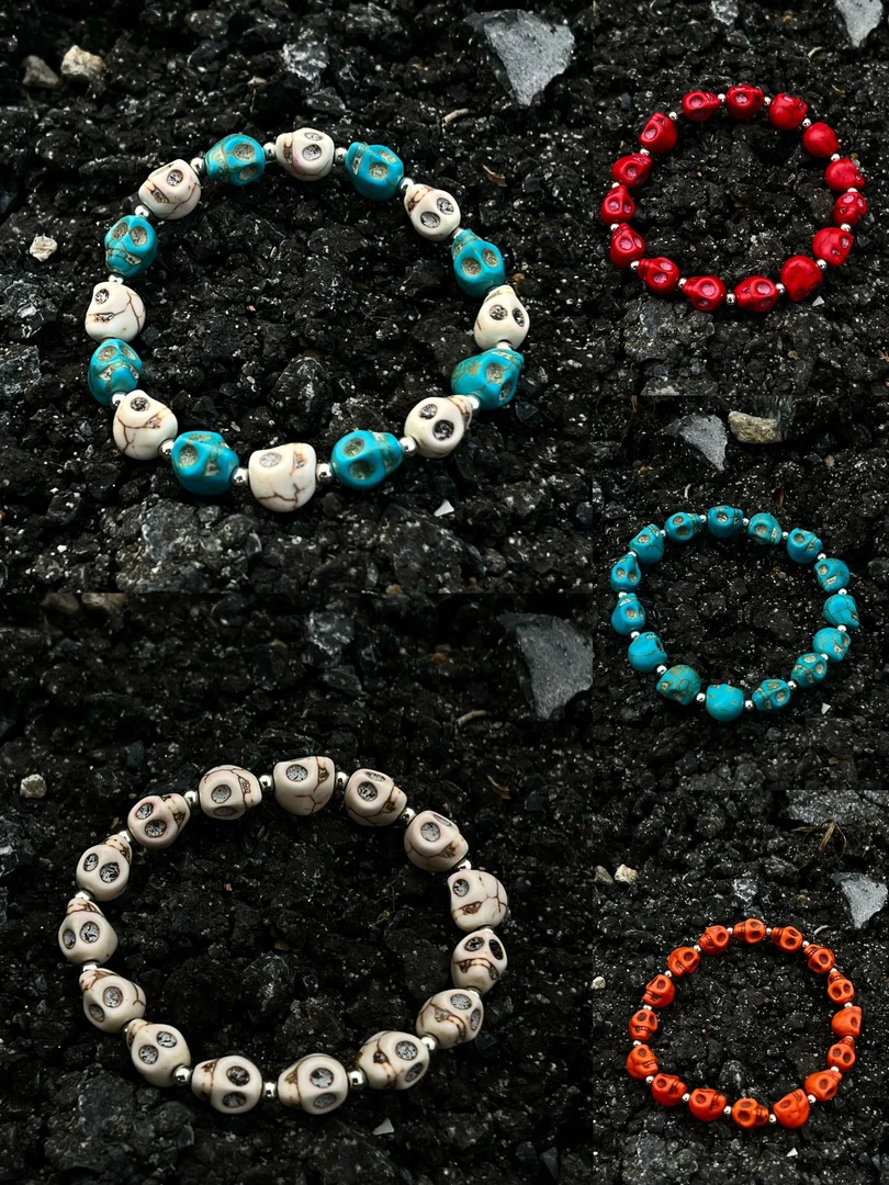 拍一发二 原创骷髅手串纯手工cleanfit朋克复古做旧饰品ins情侣款