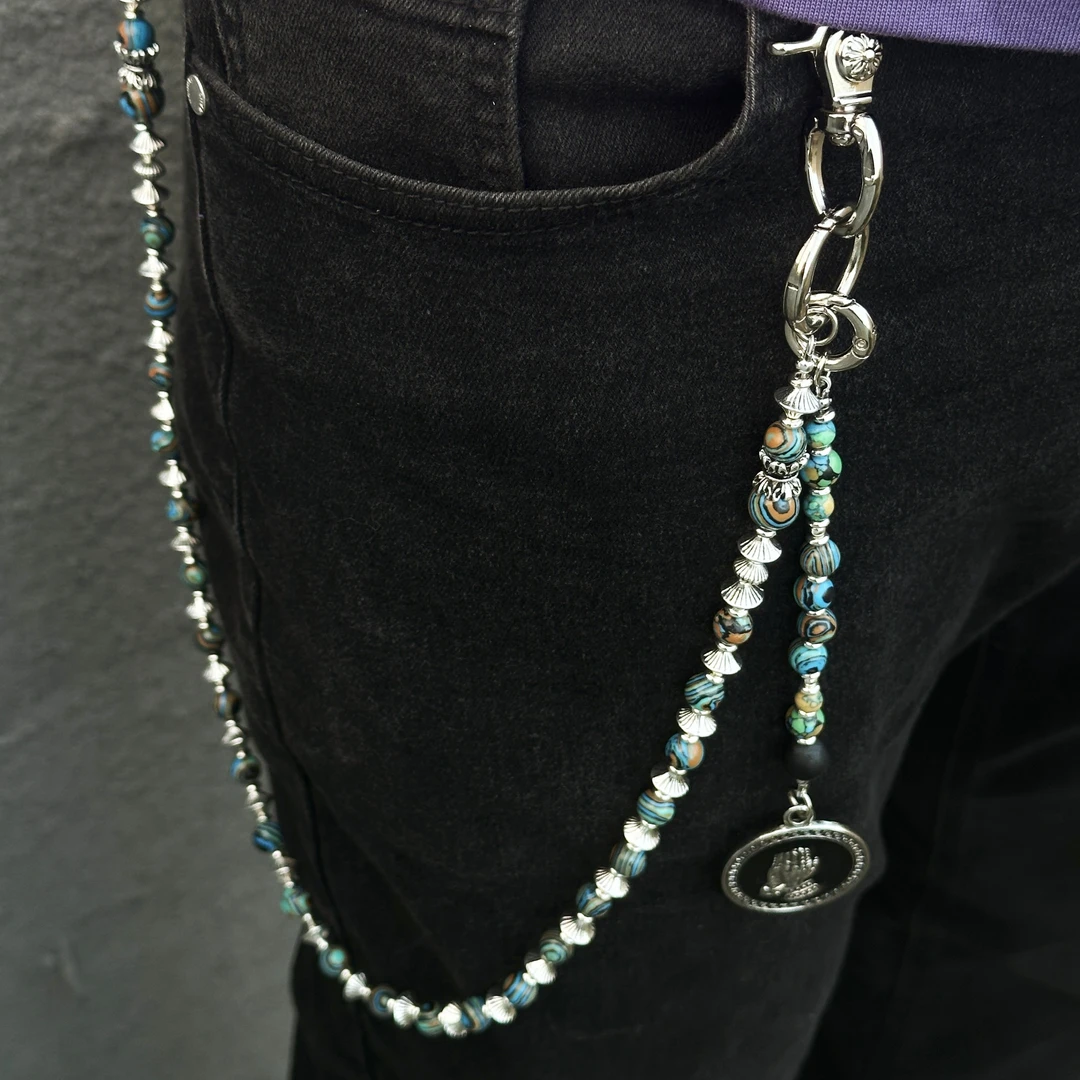 KGSC原创手工美式复古小众高级感cleanfit绿松捷克裤链黑银搓手