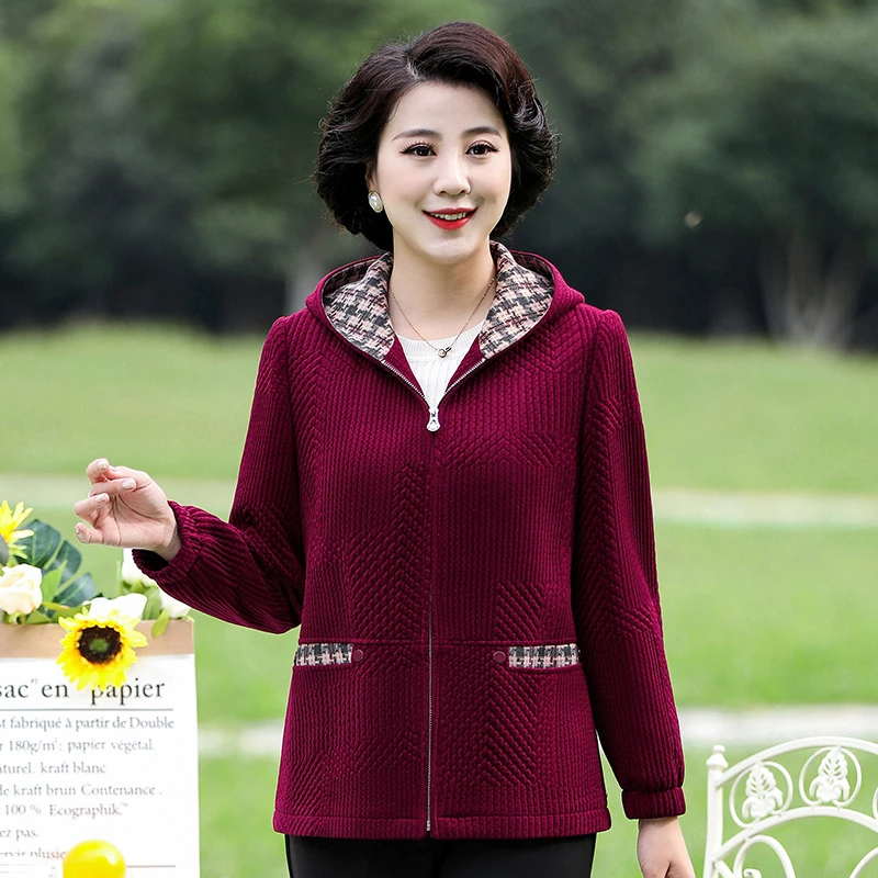 C0166中年妈妈高贵洋气连帽休闲外套春秋短款加大码夹克