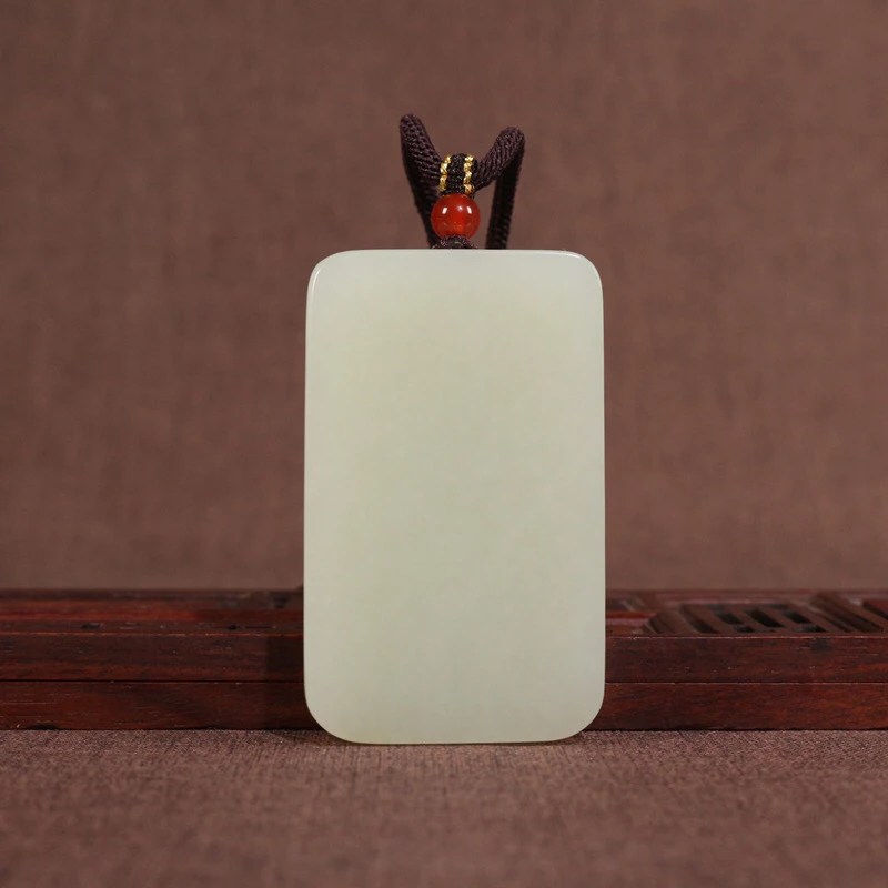 天然新疆和田玉白玉平安牌吊坠男女款平安无事牌玉石挂件饰品项链