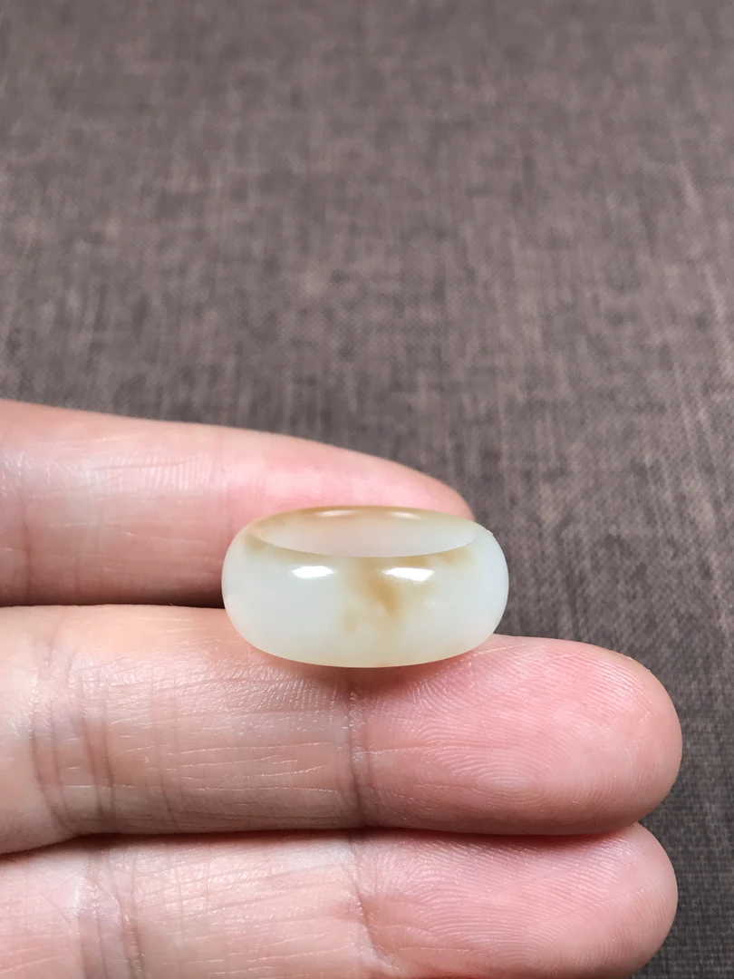 内径16mm天然新疆且末糖白玉戒指男女情侣款